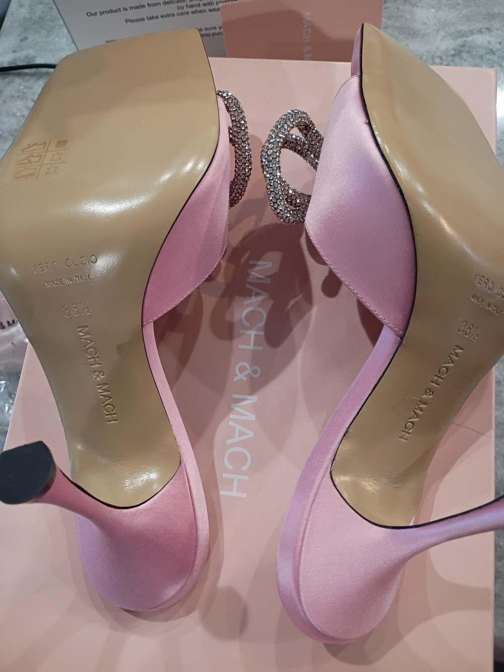 MACH & MACH Pink Silk Crystal Bow Mules Women's Size 38.5 New - Picture 7 of 13